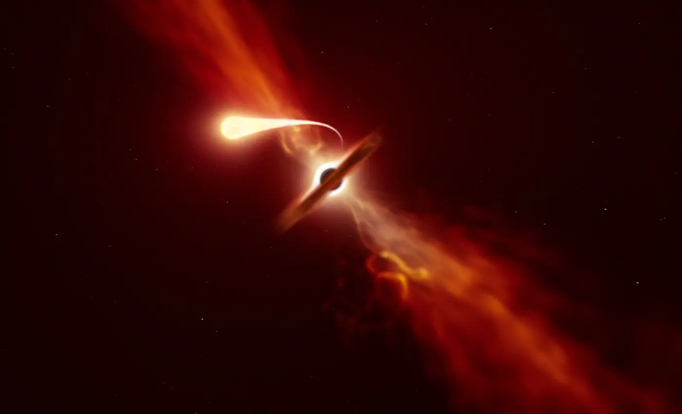 An artist’s impression of gas from a shredded star swirling into a black hole