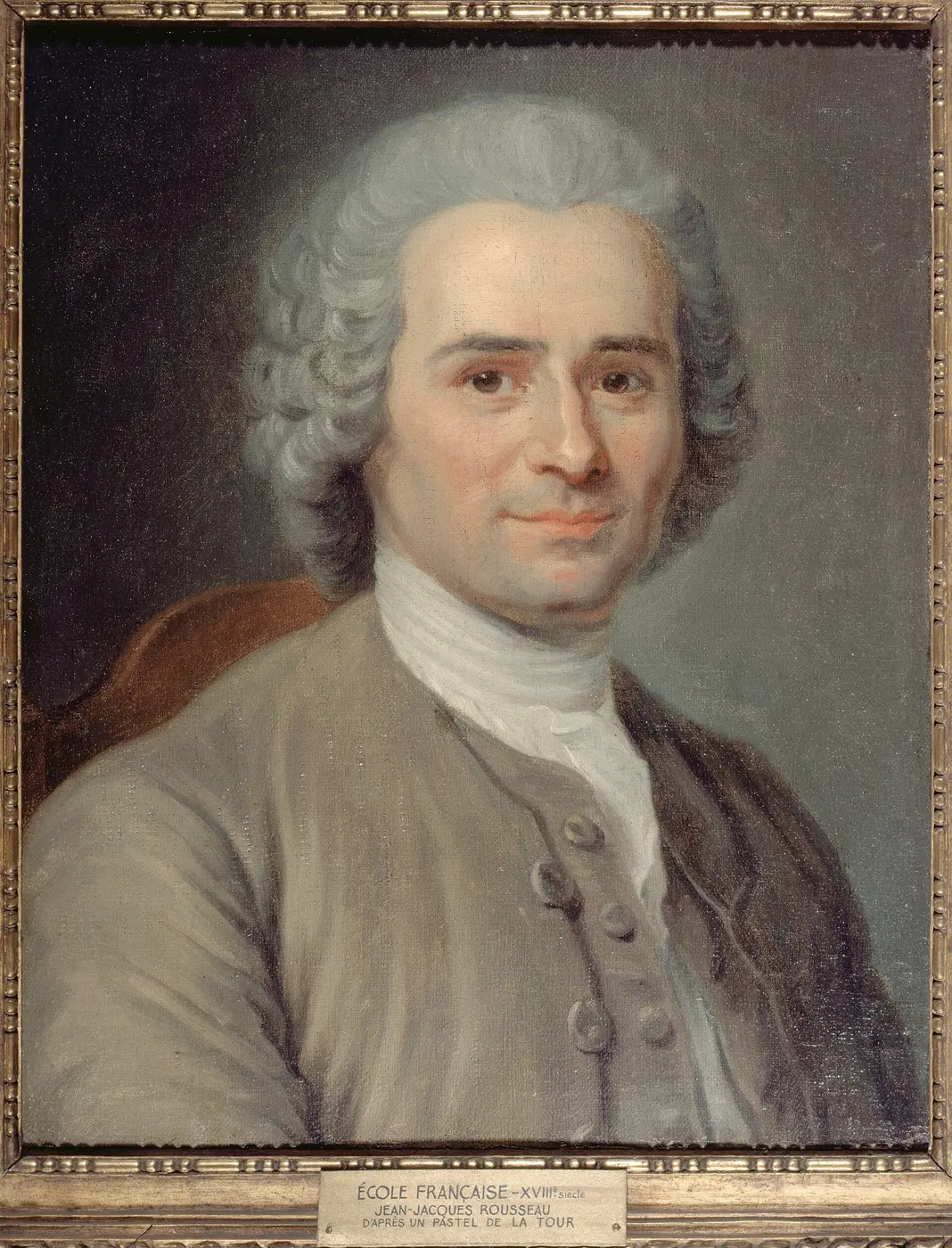 Portrait of an 18th-century man in a powdered wig, looking out with a calm expression