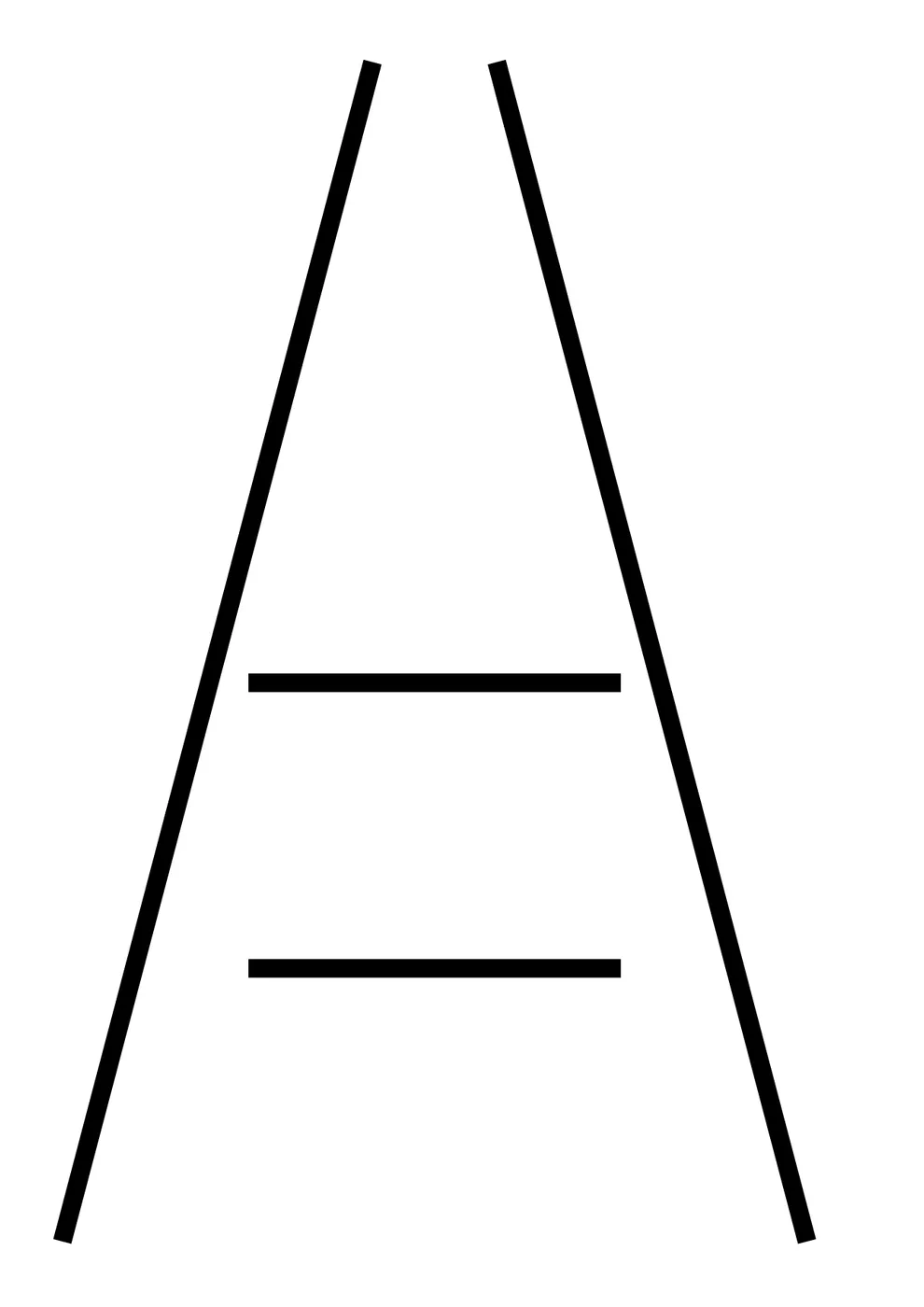 Diagram of two converging lines with two horizontal lines of equal length drawn between them, one above the other