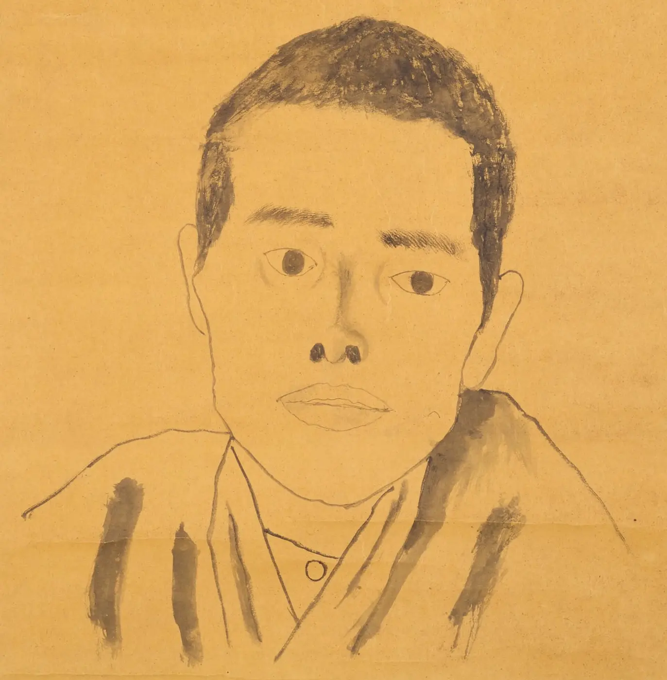 Ink self-portrait of Masaoka Shiki wearing a kimono